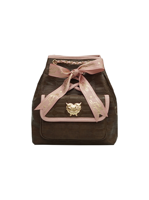 Sweet Chocolate Series Exquisite Hot Stamping Ribbon Sweet Lolita Elegant Chain Backpack Bag