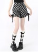 Freeform Series Personalized Checkerboard Pattern Cross Straps Design Kawaii Fashion High Waist Denim Shorts