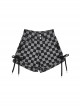 Freeform Series Personalized Checkerboard Pattern Cross Straps Design Kawaii Fashion High Waist Denim Shorts