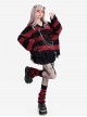 A Network Of Love Series Cool Black Red Stripes V Neck Irregular Hole Hem Kawaii Fashion Loose Sweater