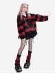 A Network Of Love Series Cool Black Red Stripes V Neck Irregular Hole Hem Kawaii Fashion Loose Sweater