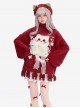 Cat Elf Series Irregular Tassel Design Cute Cat Pattern Sweet Bow Kawaii Fashion Red Turtleneck Puff Sleeve Sweater