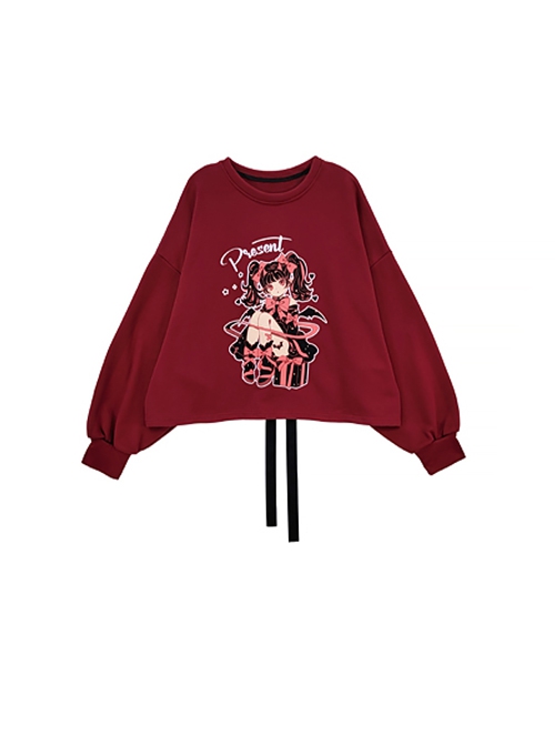 Devil Lover Series Sweet Cool Girl Pattern Back Cross Straps Kawaii Fashion Red Versatile Short Top