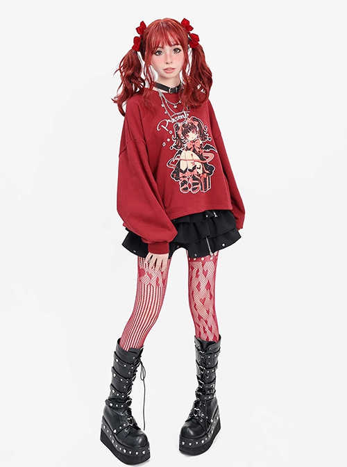 Devil Lover Series Sweet Cool Girl Pattern Back Cross Straps Kawaii Fashion Red Versatile Short Top