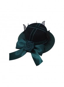 Dream Butterfly Series Handmade Dark Green Elegant Satin Bowknot Rose Classic Lolita Dowager Hat