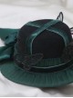 Dream Butterfly Series Handmade Dark Green Elegant Satin Bowknot Rose Classic Lolita Dowager Hat