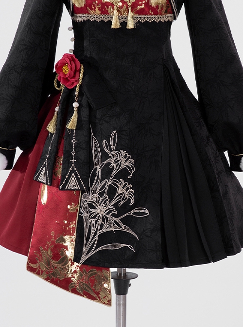 Monster Catcher Series Chinese Style New Years Brocade Classic Lolita Short Coat Sleeveless Dress Skirt Leg Covers Set