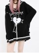 Love Trial Series Unique Navy Collar Embroidered Heart Pattern Cross Strap Design Kawaii Fashion Black Loose Sweater