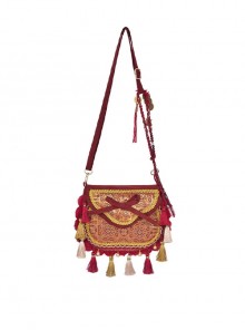 Prosperous Wealth Series Ouji Fashion Red Chinese National Tibetan Pattern New Year Exotic Tassels Crossbody Bag