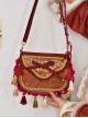 Prosperous Wealth Series Ouji Fashion Red Chinese National Tibetan Pattern New Year Exotic Tassels Crossbody Bag