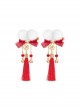 Flower Bell Series Chinese New Year Red Mesh Yarn Bowknot Fur Ball Sweet Lolita Pearl Tassel Hairpin