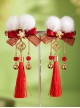 Flower Bell Series Chinese New Year Red Mesh Yarn Bowknot Fur Ball Sweet Lolita Pearl Tassel Hairpin