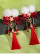 Flower Bell Series Chinese New Year Red Mesh Yarn Bowknot Fur Ball Sweet Lolita Pearl Tassel Hairpin