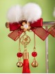 Flower Bell Series Chinese New Year Red Mesh Yarn Bowknot Fur Ball Sweet Lolita Pearl Tassel Hairpin