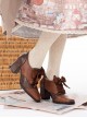 Retro Notes Series Classic Lolita Elegant Satin Shoelaces Square Toe Brogue Carved Mid High Heels Shoes