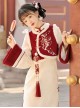 Spring Dawn Series Chinese Style Exquisite Embroidery Improved Hanfu Cheongsam Dress Plush Vest Tassel Pendant Set