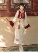 Spring Dawn Series Chinese Style Exquisite Embroidery Improved Hanfu Cheongsam Dress Plush Vest Tassel Pendant Set