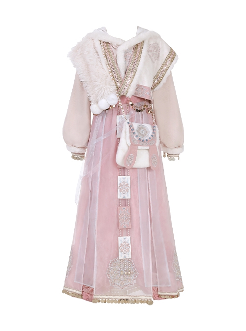 Chinese Han Elements Hanfu Kawaii Fashion Exotic Style Pink Shirt Coat Long Bloomers Bunny Bag Set