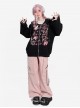 Shining Party Series Sweet Cool Subculture Cartoon Print Kawaii Fashion Black Loose Long Sleeves Hooded Coat