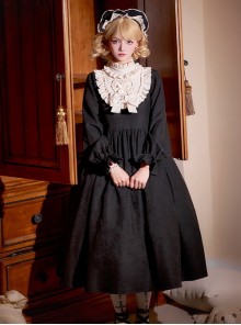 Twilight Choir Series Black Retro Doll Sense Classic Lolita High Waist Ruff Collar Long Sleeves Long Dress