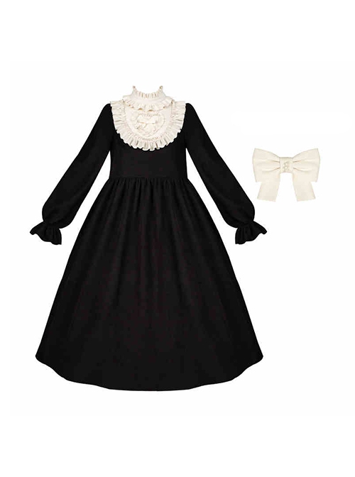 Twilight Choir Series Black Retro Doll Sense Classic Lolita High Waist Ruff Collar Long Sleeves Long Dress