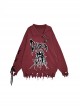 Danger Signal Series Cool Lapel Hole Dark Spider Print Kawaii Fashion Red Long Sleeves Sweater