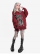 Danger Signal Series Cool Lapel Hole Dark Spider Print Kawaii Fashion Red Long Sleeves Sweater