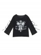 Girl's Will Series Sweet Cool Hollow Design Unique Bow Pattern Print Kawaii Fashion Black Long Sleeves Top