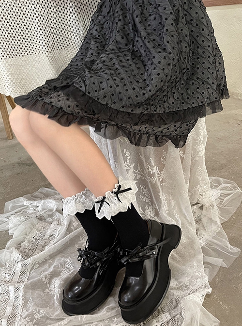 Daily Versatile Japanese Style JK Soft Girl Bowknot Lace Sweet Lolita Cotton Middle Short Socks