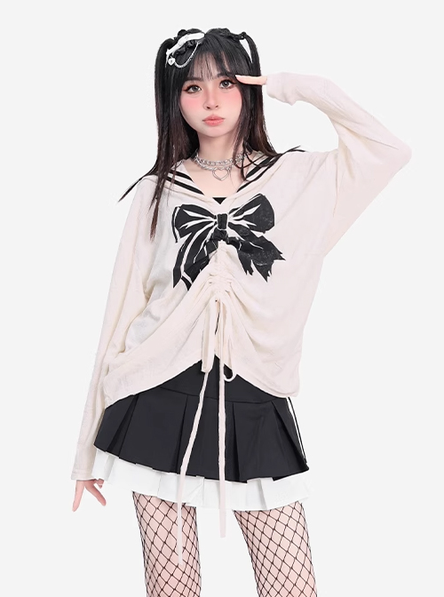 End Of The Century Girl Series Wasteland Style Ripped Navy Collar Kawaii Fashion Long Sleeves Thin Top