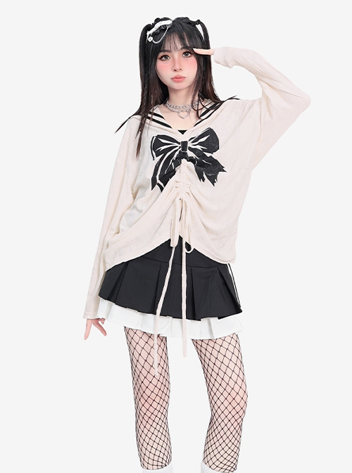 End Of The Century Girl Series Wasteland Style Ripped Navy Collar Kawaii Fashion Long Sleeves Thin Top