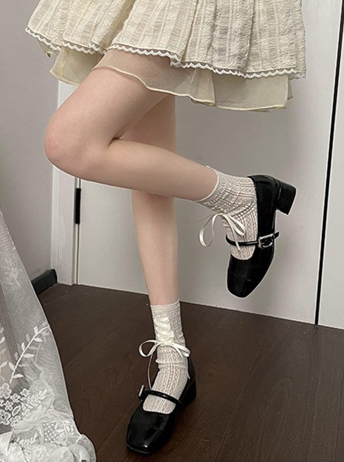 French Style Ballet Elegant Classic Lolita Mid Thick Heel Square Toe Mary Jane Shoes