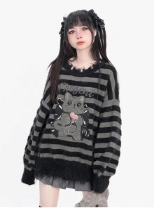 Cat's Gift Series Sweet Cool Round Neck Striped Soft Mink Kawaii Fashion Loose Long Sleeves Sweater