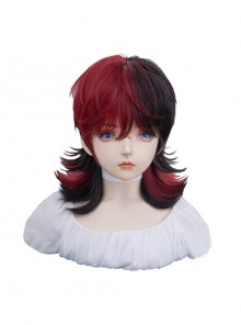 Raspberry Tarta Series Black Red Mixed Color Wolf Tail Mullet Head Ouji Fashion Mid Short Wig