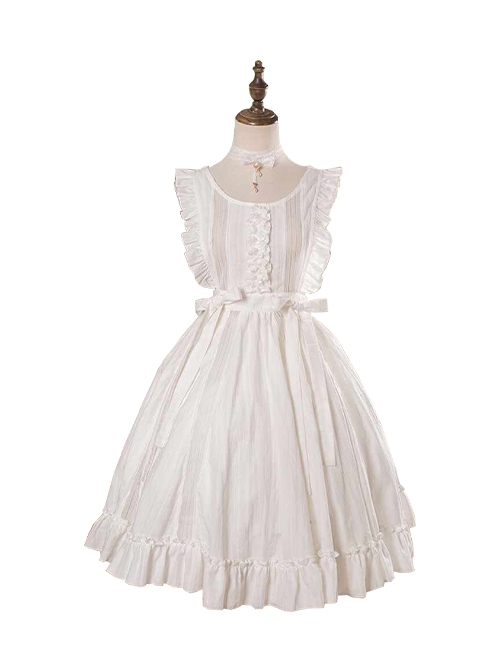 Tasha'S Garden Series White Pastoral Style Classic Lolita Round Collar Ruffles Overskirt Apron