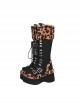 Autumn Winter Handsome Fashionable Suede Leopard Print Gothic Punk Style Lace Up High Platform Boots