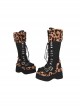 Autumn Winter Handsome Fashionable Suede Leopard Print Gothic Punk Style Lace Up High Platform Boots