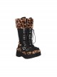 Autumn Winter Handsome Fashionable Suede Leopard Print Gothic Punk Style Lace Up High Platform Boots