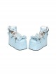 Princess Sky Blue PU Sweet Lolita Cross Straps Platform Thick Soled Wedge Mary Jane Heels