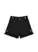 Little Heart Series Punk Style Metal Rivet Heart Buckle Tassel Split Design Kawaii Fashion Black High Waist Shorts