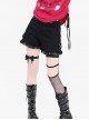 Little Heart Series Punk Style Metal Rivet Heart Buckle Tassel Split Design Kawaii Fashion Black High Waist Shorts