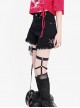 Little Heart Series Punk Style Metal Rivet Heart Buckle Tassel Split Design Kawaii Fashion Black High Waist Shorts