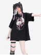 Angel Cupid Series Sweet Cool Y2K Metal Chain Decoration Unique Print Kawaii Fashion Black Short Sleeves T Shirt