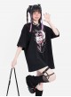 Angel Cupid Series Sweet Cool Y2K Metal Chain Decoration Unique Print Kawaii Fashion Black Short Sleeves T Shirt