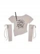 Love Special Effects Series Sexy Off Shoulder Sweet Heart Print Kawaii Fashion Gray Short Sleeves Top Set