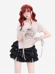 Love Special Effects Series Sexy Off Shoulder Sweet Heart Print Kawaii Fashion Gray Short Sleeves Top Set