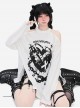 Reincarnation Realm Series Subculture Off-Shoulder Slit Design Cool Print Kawaii Fashion White Long Sleeves Top