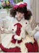 Cream Strawberry Series White Flowing Cream Irregular Hem Sweet Lolita Fur Ball Ribbon Bowknot Tie Short Cape