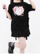 Let's Be Friends Series Sweet Cat Print Drawstring Slit Design Kawaii Fashion Loose Short Sleeves T Shirt