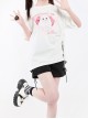 Let's Be Friends Series Sweet Cat Print Drawstring Slit Design Kawaii Fashion Loose Short Sleeves T Shirt